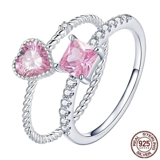 925 Sterling Silver Pink Love Cz Ring For Women