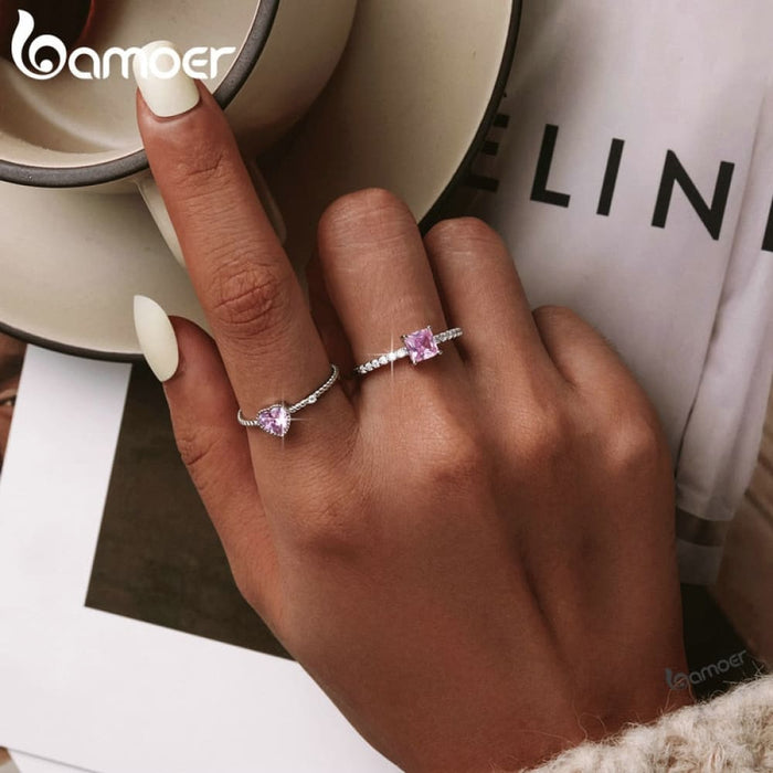 925 Sterling Silver Pink Love Cz Ring For Women