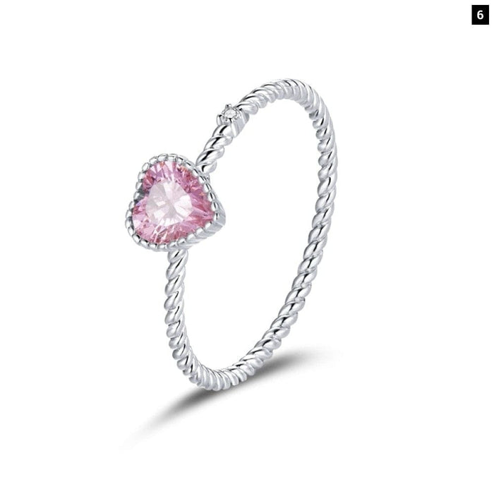 925 Sterling Silver Pink Love Cz Ring For Women