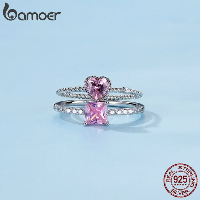 925 Sterling Silver Pink Love Cz Ring For Women