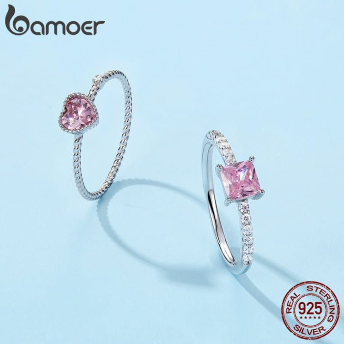 925 Sterling Silver Pink Love Cz Ring For Women