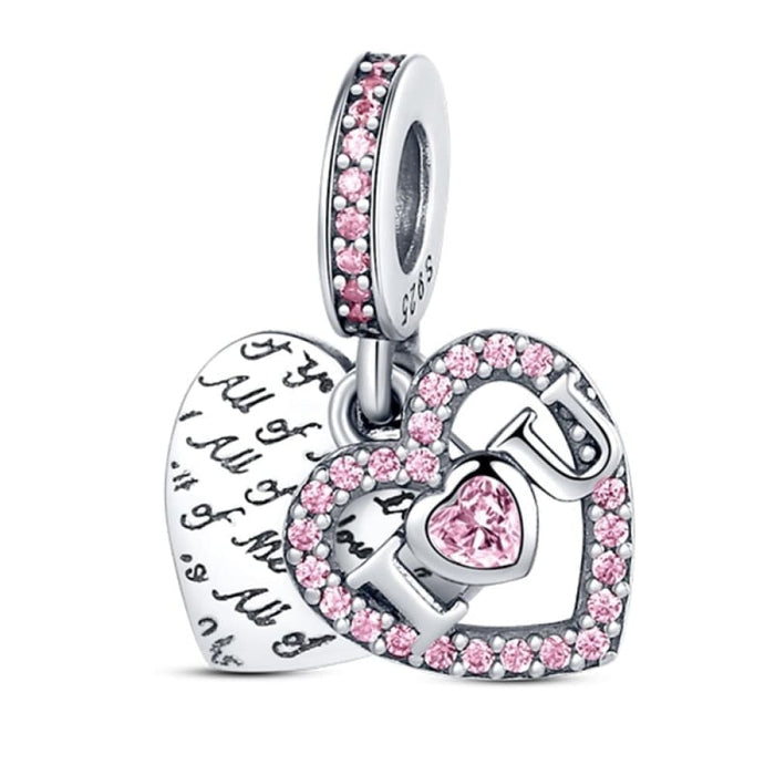 925 Sterling Silver Pink Series Heart Charms Beads Fit