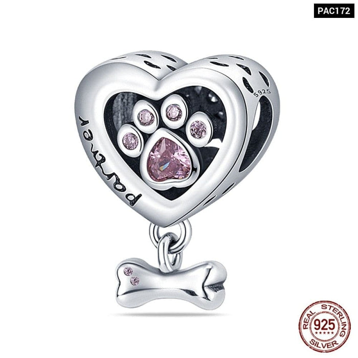 925 Sterling Silver Pink Series Heart Charms Beads Fit