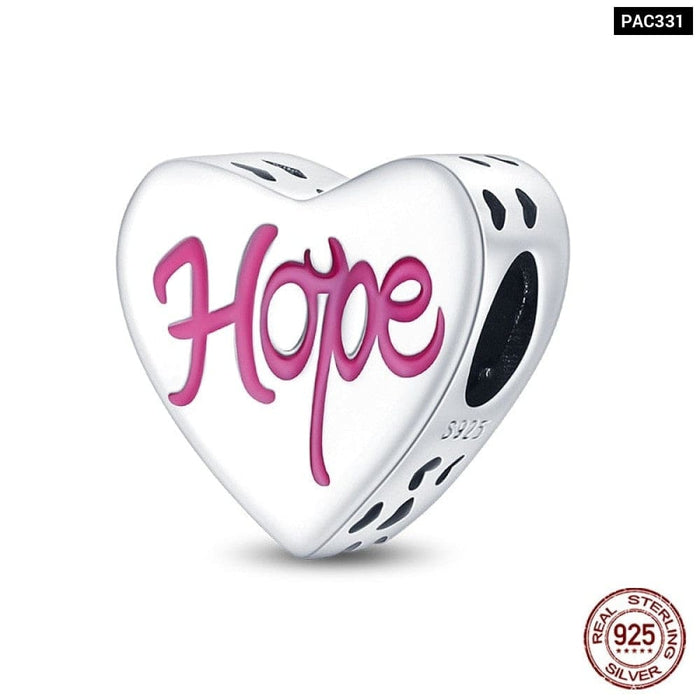 925 Sterling Silver Pink Series Heart Charms Beads Fit