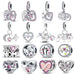 925 Sterling Silver Pink Series Heart Charms Beads Fit