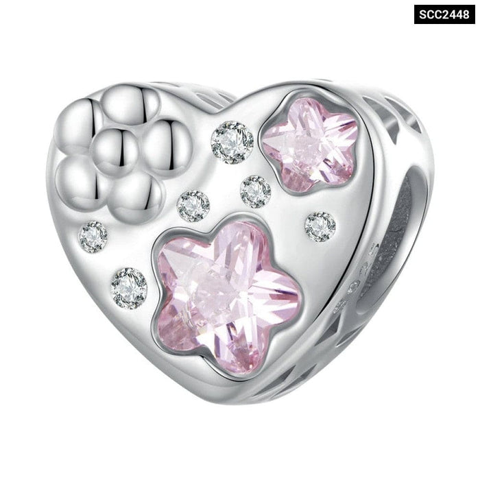 925 Sterling Silver Pink Zircon Love Bead Vine Hollow