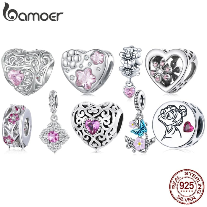 925 Sterling Silver Pink Zircon Love Bead Vine Hollow