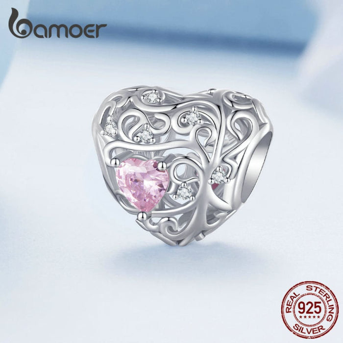 925 Sterling Silver Pink Zircon Love Bead Vine Hollow