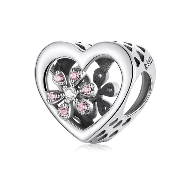 925 Sterling Silver Pink Zircon Love Bead Vine Hollow