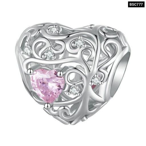 925 Sterling Silver Pink Zircon Love Bead Vine Hollow