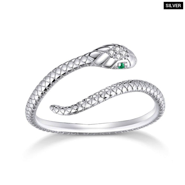 925 Sterling Silver Platinum Plated Adjustable Ring Green