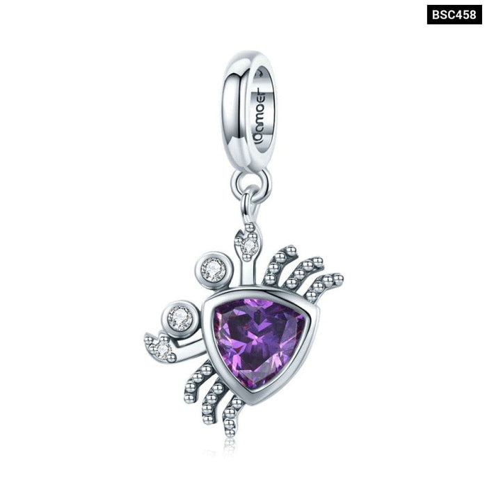 925 Sterling Silver Purple Shining Stone Collection Charms