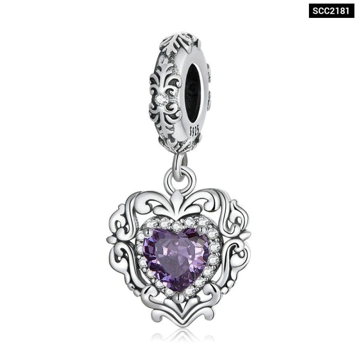 925 Sterling Silver Purple Shining Stone Collection Charms