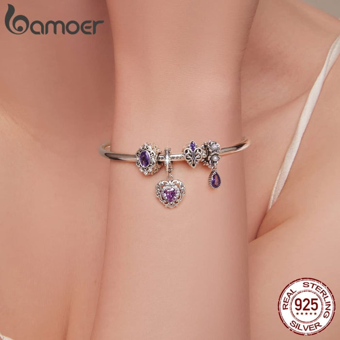 925 Sterling Silver Purple Shining Stone Collection Charms