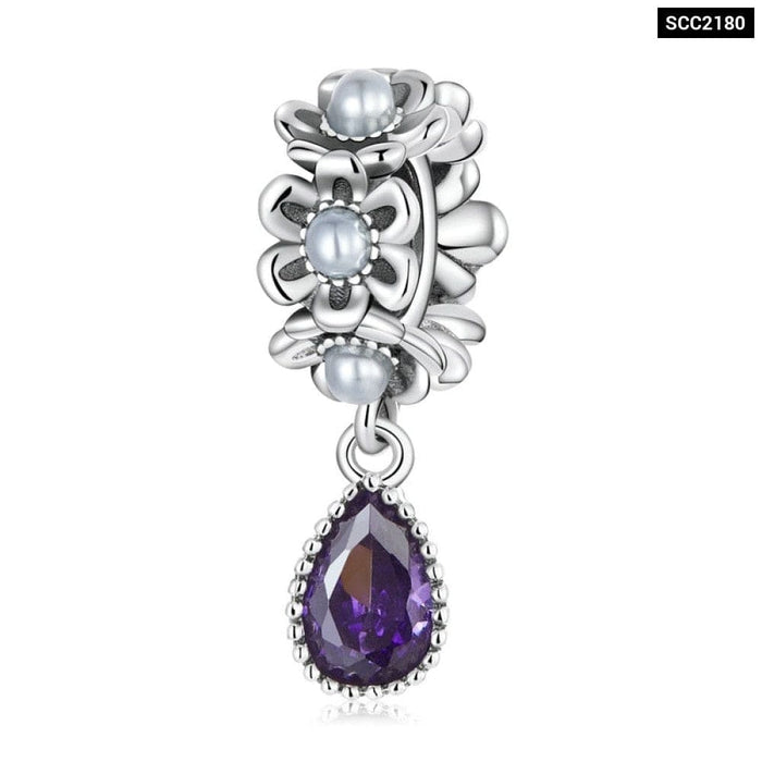 925 Sterling Silver Purple Shining Stone Collection Charms