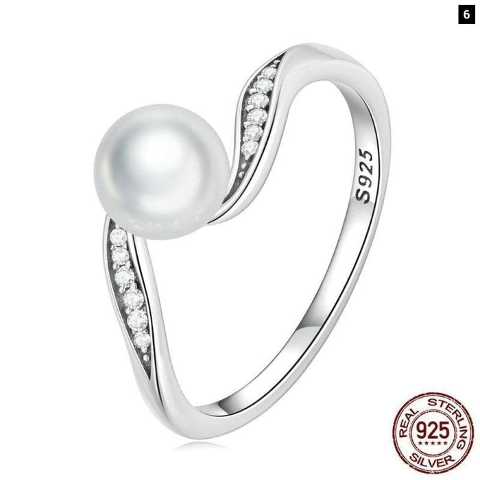 925 Sterling Silver Quality Shell Pearl Ring Geometric Pave