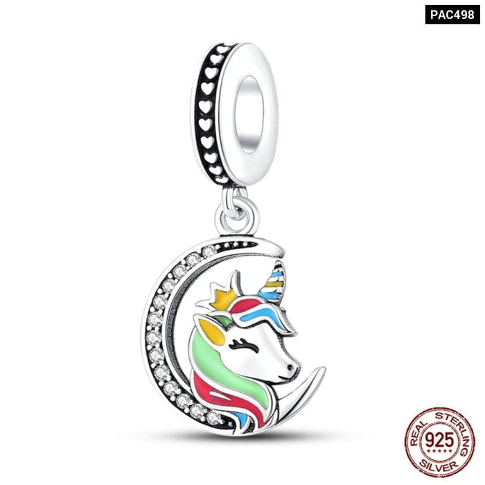 925 Sterling Silver Rainbow Heart Shaped Horse Charms Beads