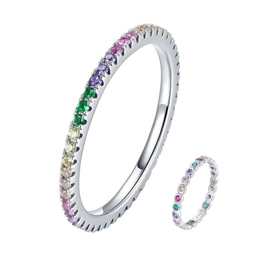 925 Sterling Silver Rainbow Zircon Stackable Band Ring