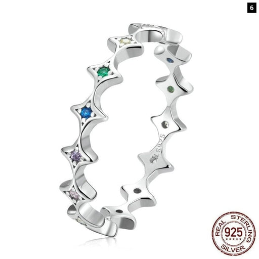 925 Sterling Silver Rainbow Zirconium Star Ring For Women