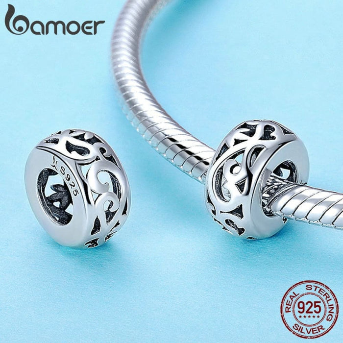 925 Sterling Silver Retro Curling Grass Pattern Beads Fit