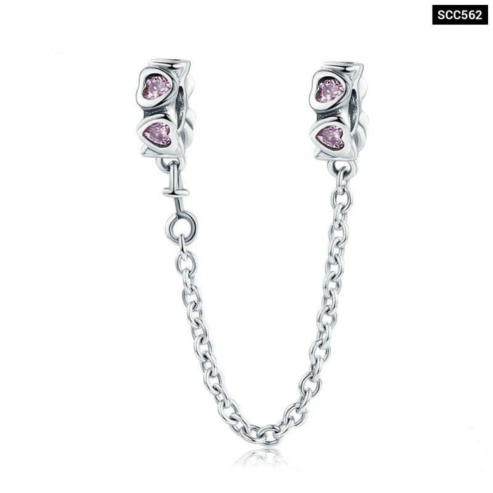 925 Sterling Silver Rose Flower Garland Safety Chain Pink