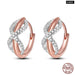 925 Sterling Silver Rose Gold Heart Geometric Pave Cz Hoop