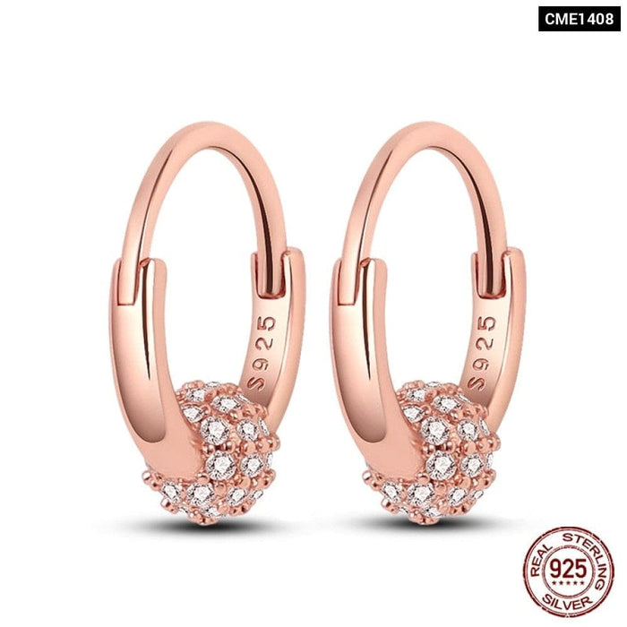 925 Sterling Silver Rose Gold Heart Geometric Pave Cz Hoop