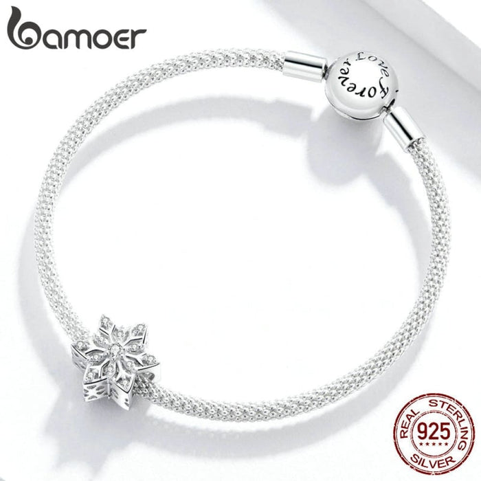 925 Sterling Silver Round Beads Snowflake Charms Pendant