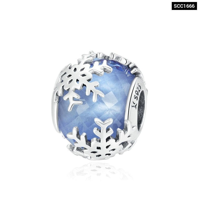 925 Sterling Silver Round Beads Snowflake Charms Pendant