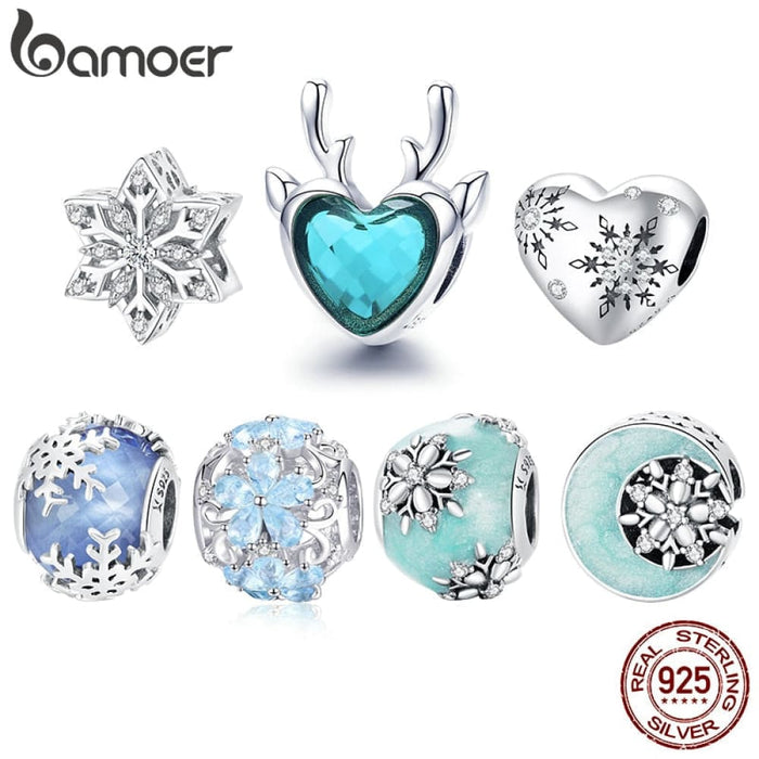 925 Sterling Silver Round Beads Snowflake Charms Pendant