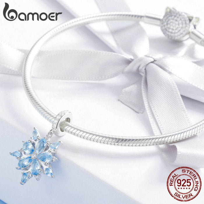 925 Sterling Silver Round Beads Snowflake Charms Pendant