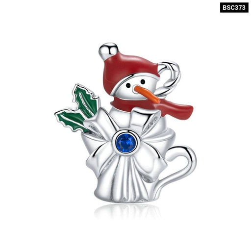 925 Sterling Silver Santa Claus Little Snowman Charm