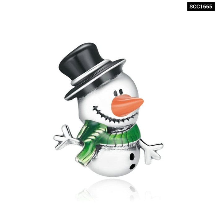 925 Sterling Silver Santa Claus Little Snowman Charm