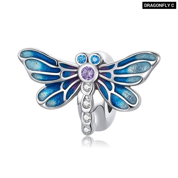 925 Sterling Silver Shiny Dragonfly Charm For Diy Bracelet