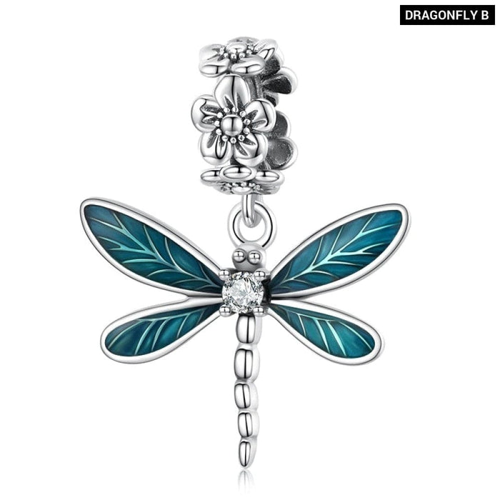 925 Sterling Silver Shiny Dragonfly Charm For Diy Bracelet