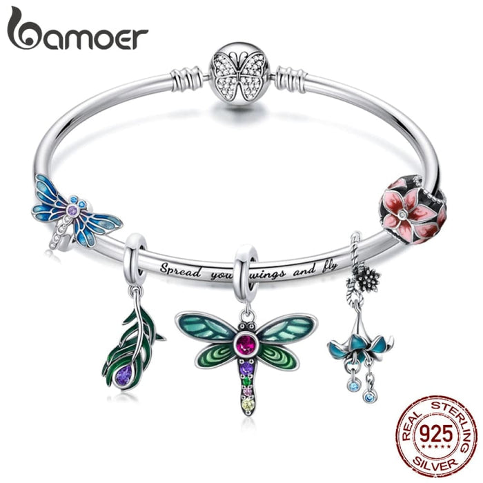 925 Sterling Silver Shiny Dragonfly Charm For Diy Bracelet