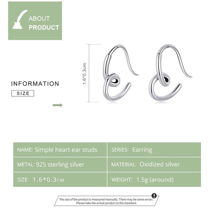 925 Sterling Silver Simple Heart Women Ear Studs Tiny Stud