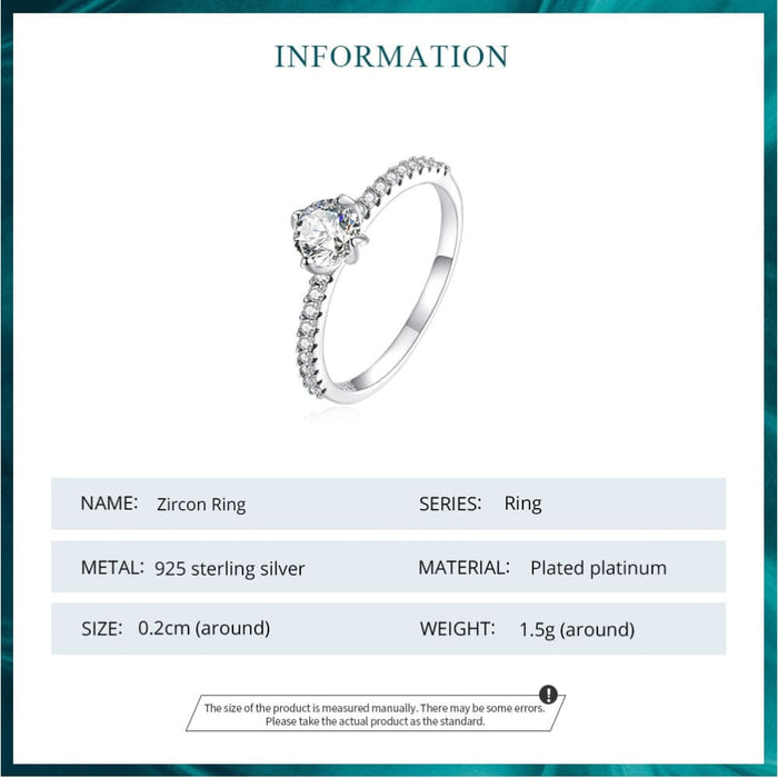 925 Sterling Silver Simple Zircon Ring For Women