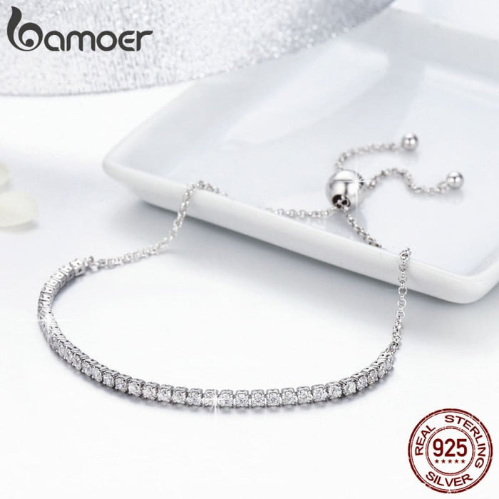 925 Sterling Silver Sparkling Strand Bracelet For Women