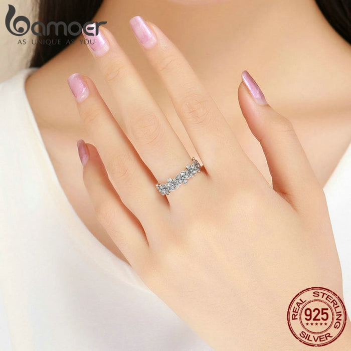 925 Sterling Silver Stacked Daisy Flower Finger Ring Floral