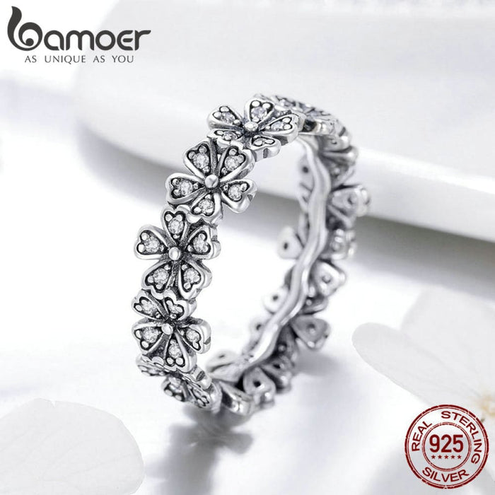 925 Sterling Silver Stacked Daisy Flower Finger Ring Floral