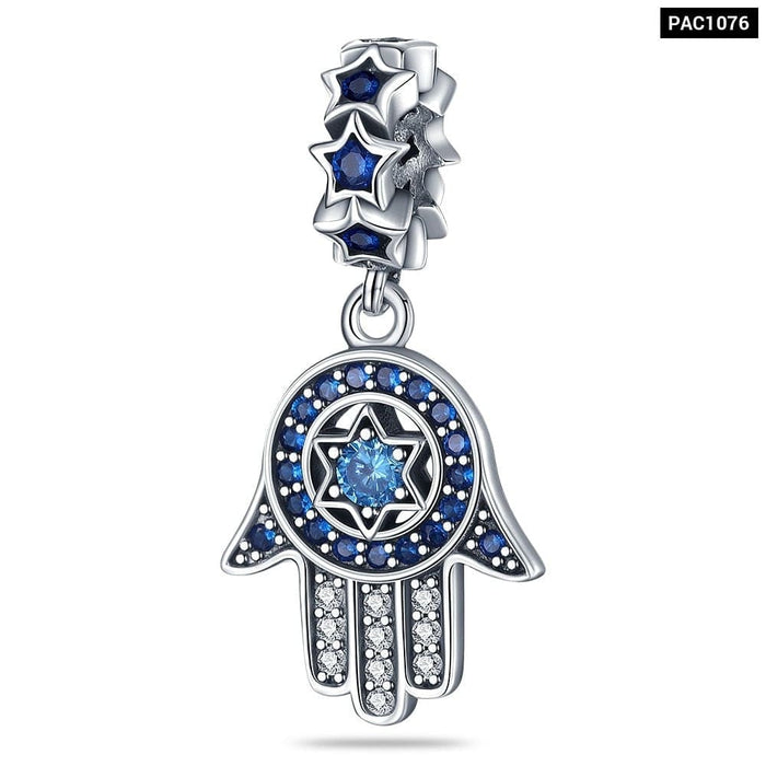 925 Sterling Silver Star Charms Beads Shiny Blue Zircon