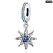 925 Sterling Silver Star Charms Beads Shiny Blue Zircon