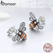 925 Sterling Silver Bee Story Clear Cz Exquisite Stud