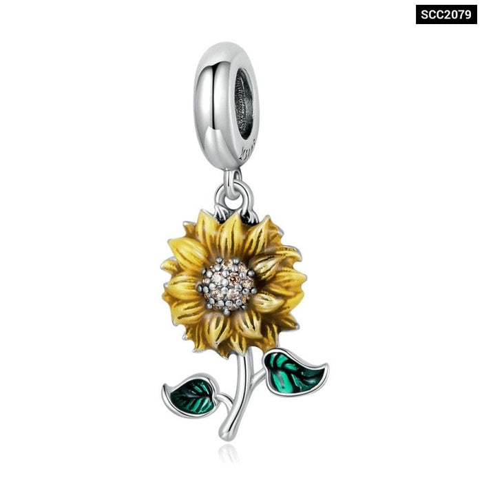 925 Sterling Silver Sunflower Charm Ladybug Pendant Fit