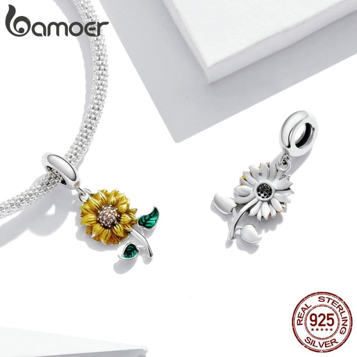 925 Sterling Silver Sunflower Charm Ladybug Pendant Fit