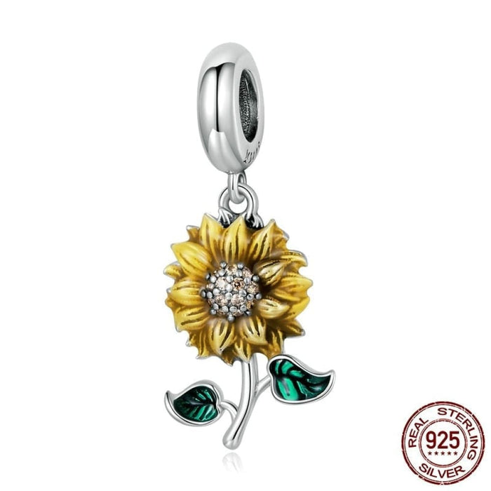 925 Sterling Silver Sunflower Charm Ladybug Pendant Fit