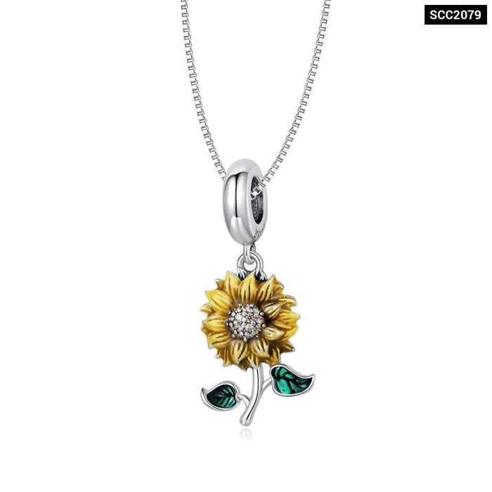 925 Sterling Silver Sunflower Pendant Necklace For Women