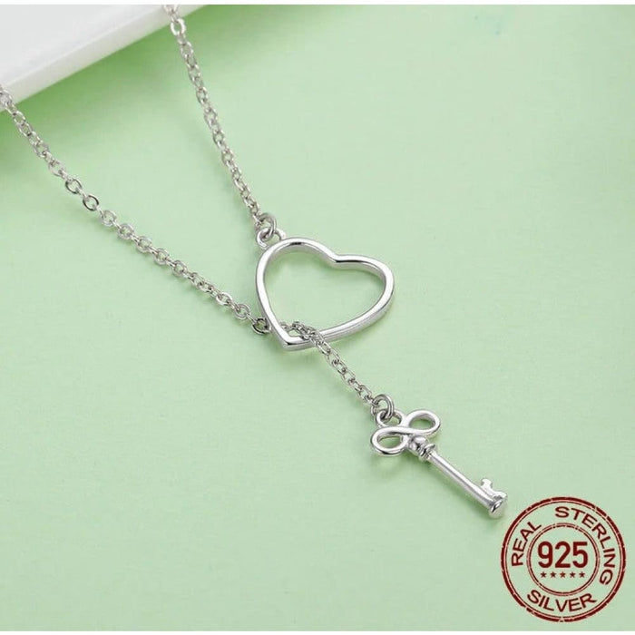 925 Sterling Silver Sweet Key Of Heart Lock Link Chain