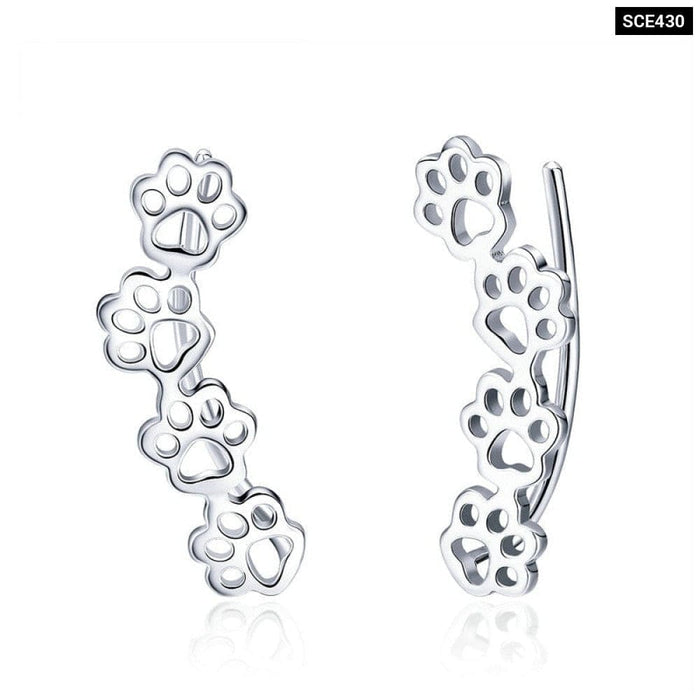 925 Sterling Silver Paw Trail Cat And Dog Footprints Stud